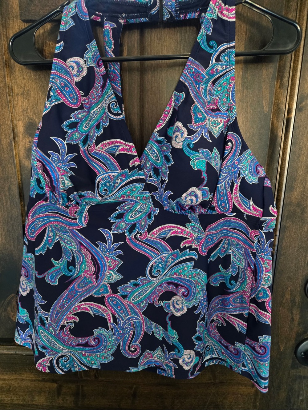 Kona Sol Paisley Halter Tankini Top - Navy/Pink/Teal - Size 16W - NWT